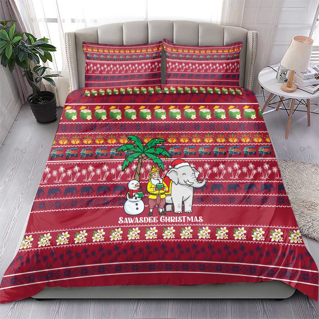 Thailand Christmas Bedding Set with Santa Elephant Snowman Palm Tree and Sawasdee Holiday - Wonder Print Shop