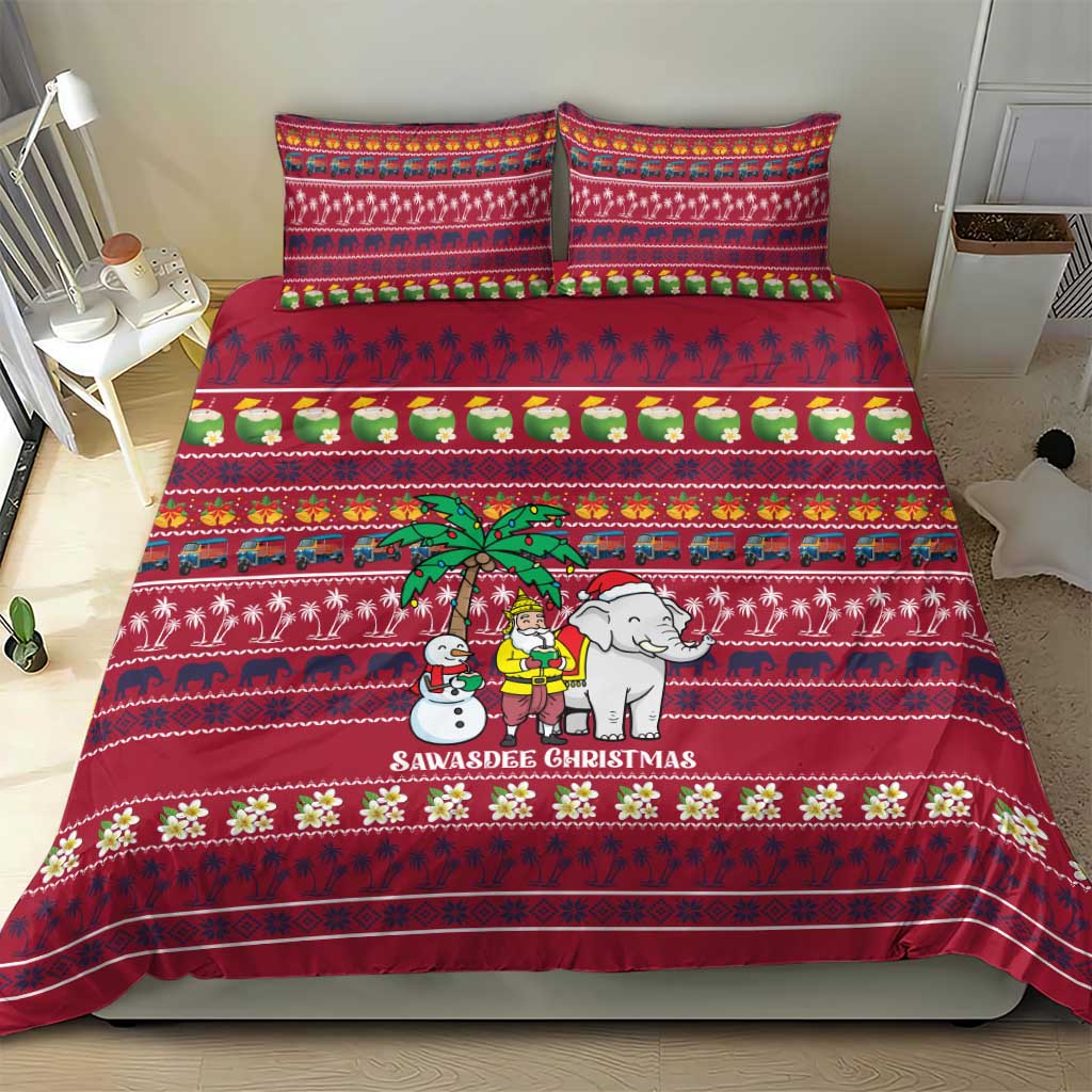 Thailand Christmas Bedding Set with Santa Elephant Snowman Palm Tree and Sawasdee Holiday - Wonder Print Shop