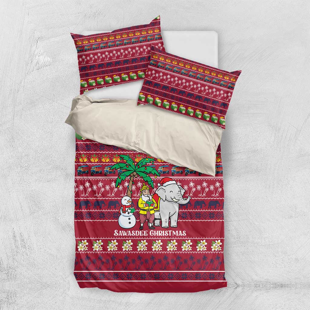 Thailand Christmas Bedding Set with Santa Elephant Snowman Palm Tree and Sawasdee Holiday - Wonder Print Shop