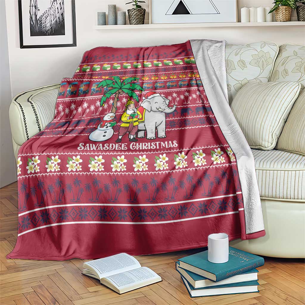 Thailand Christmas Blanket with Santa Elephant Snowman Palm Tree and Sawasdee Holiday - Wonder Print Shop