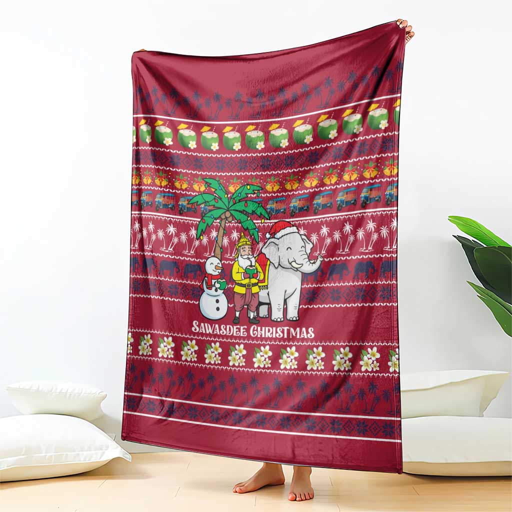 Thailand Christmas Blanket with Santa Elephant Snowman Palm Tree and Sawasdee Holiday - Wonder Print Shop
