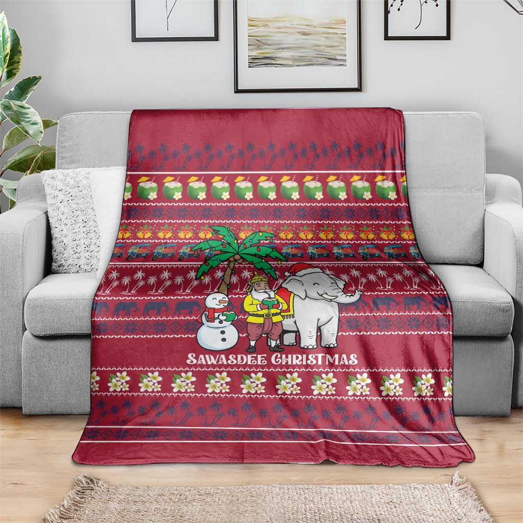 Thailand Christmas Blanket with Santa Elephant Snowman Palm Tree and Sawasdee Holiday - Wonder Print Shop