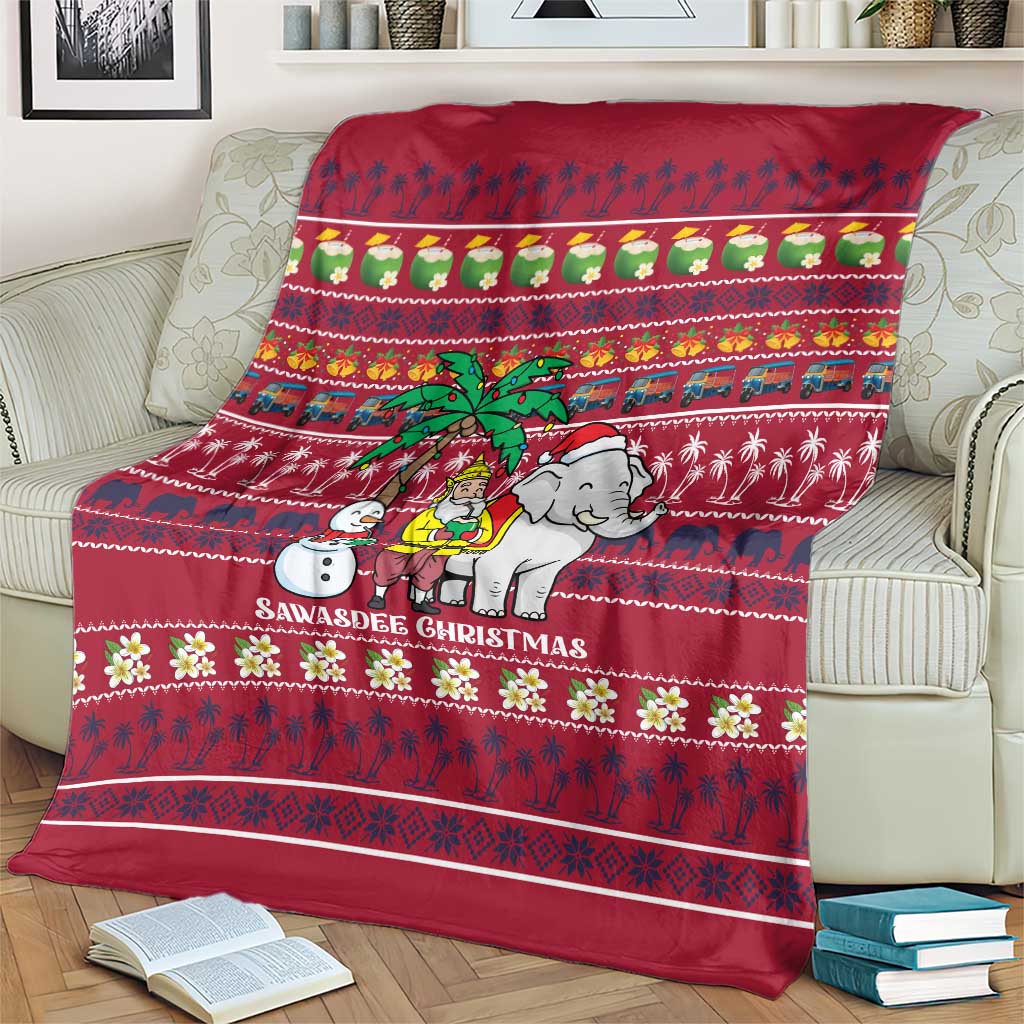 Thailand Christmas Blanket with Santa Elephant Snowman Palm Tree and Sawasdee Holiday - Wonder Print Shop
