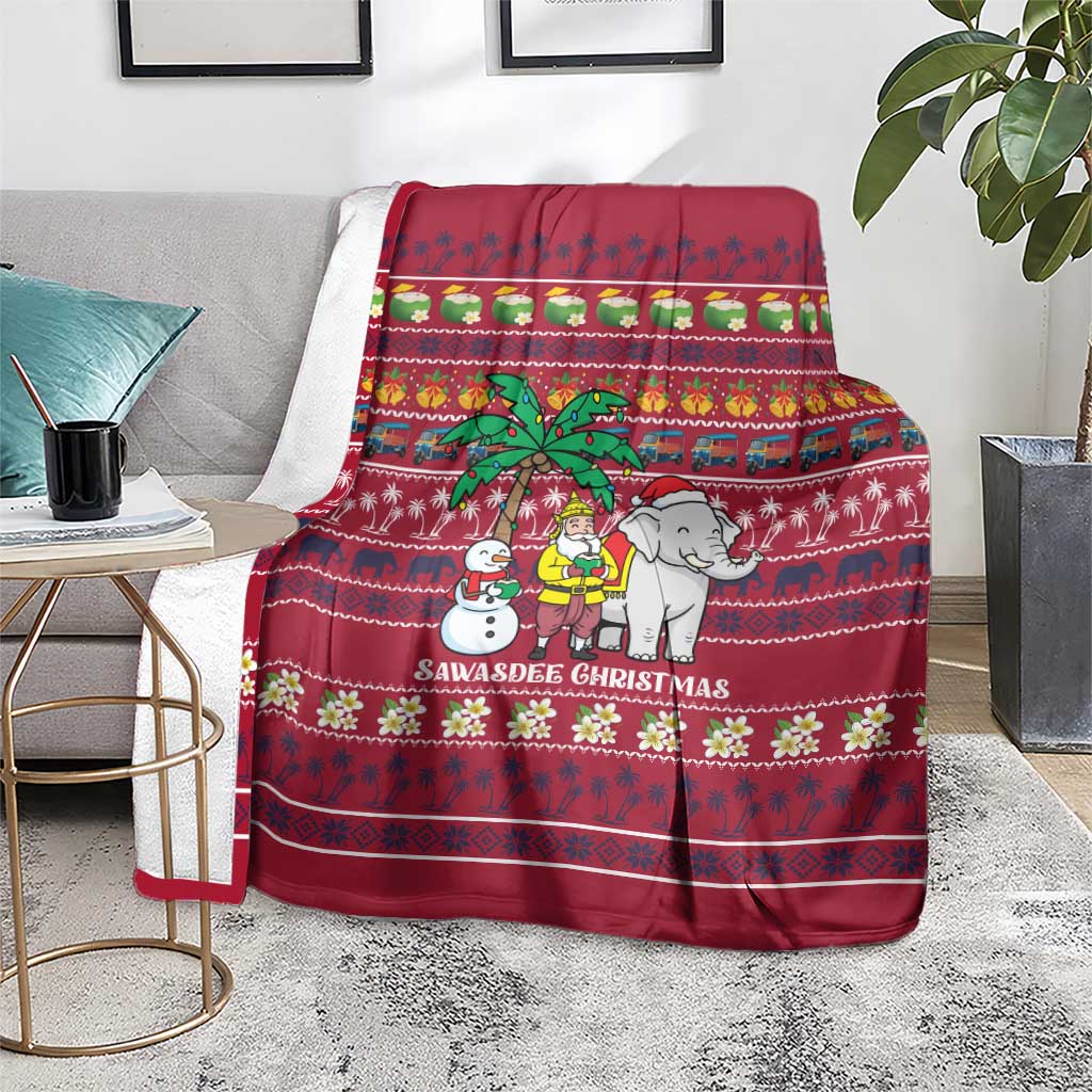 Thailand Christmas Blanket with Santa Elephant Snowman Palm Tree and Sawasdee Holiday - Wonder Print Shop