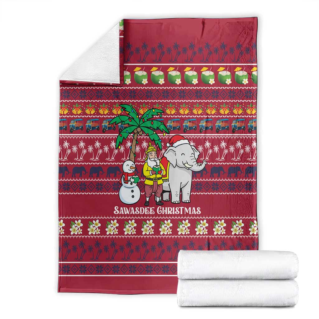 Thailand Christmas Blanket with Santa Elephant Snowman Palm Tree and Sawasdee Holiday - Wonder Print Shop