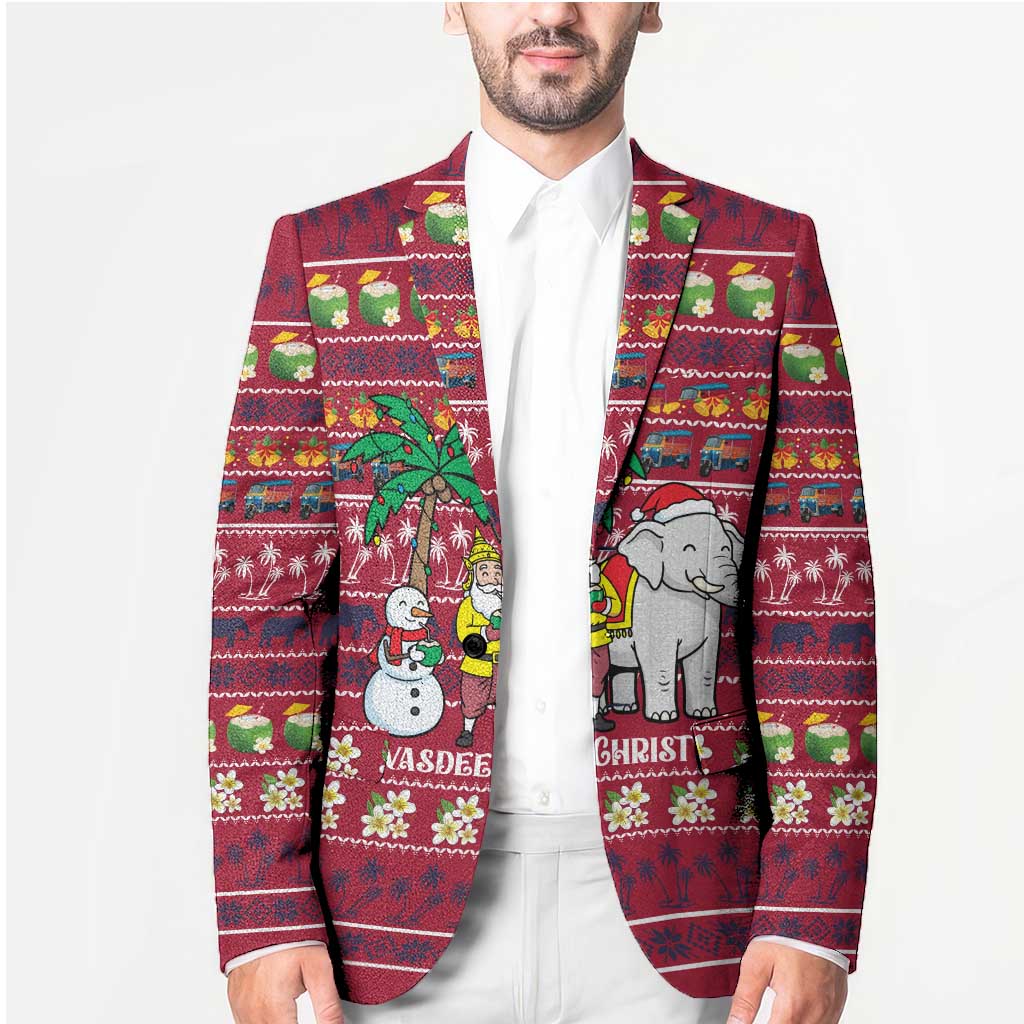 Thailand Christmas Blazer with Santa Elephant Snowman Palm Tree and Sawasdee Holiday - Wonder Print Shop
