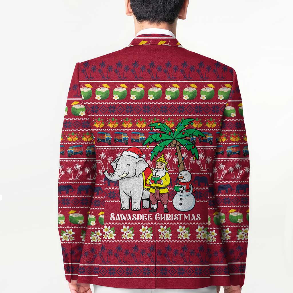 Thailand Christmas Blazer with Santa Elephant Snowman Palm Tree and Sawasdee Holiday - Wonder Print Shop