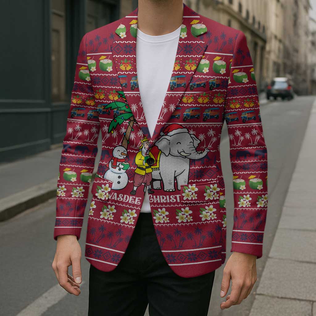 Thailand Christmas Blazer with Santa Elephant Snowman Palm Tree and Sawasdee Holiday - Wonder Print Shop