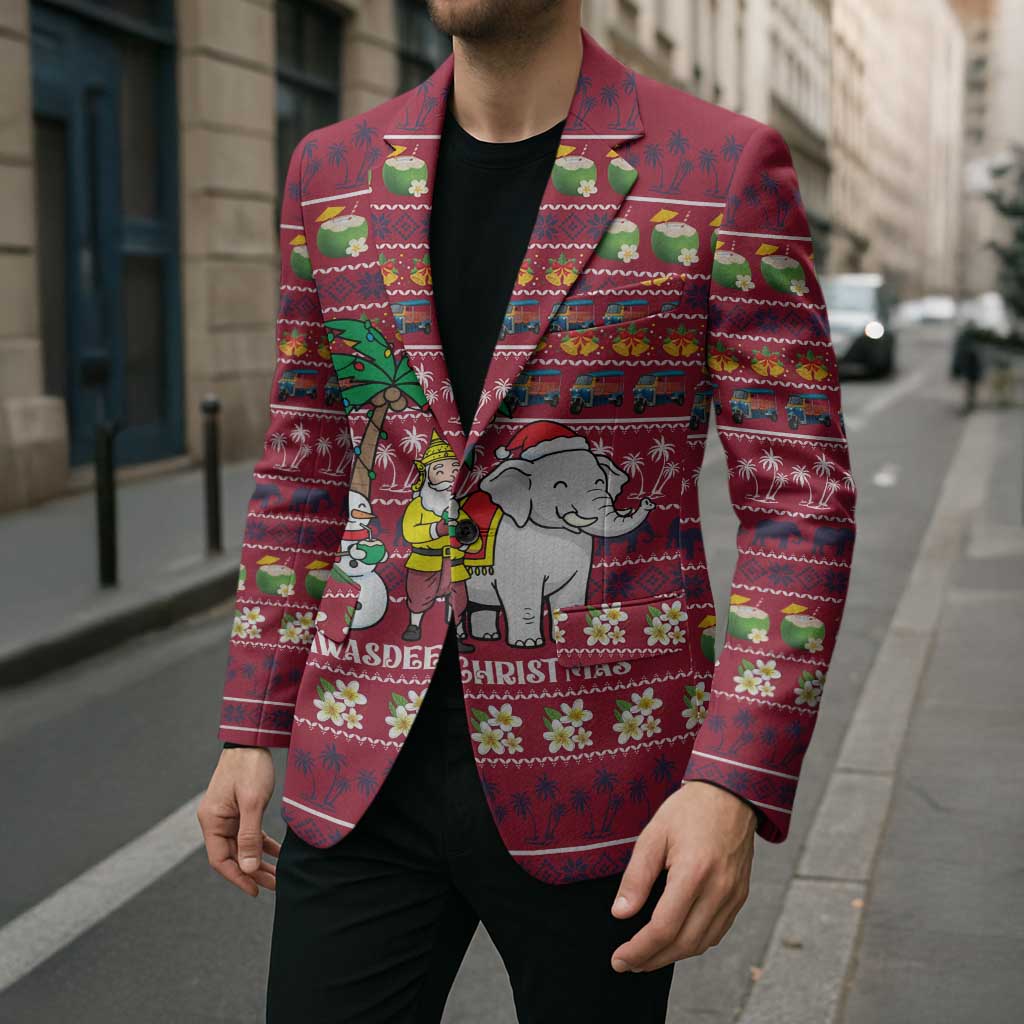 Thailand Christmas Blazer with Santa Elephant Snowman Palm Tree and Sawasdee Holiday - Wonder Print Shop