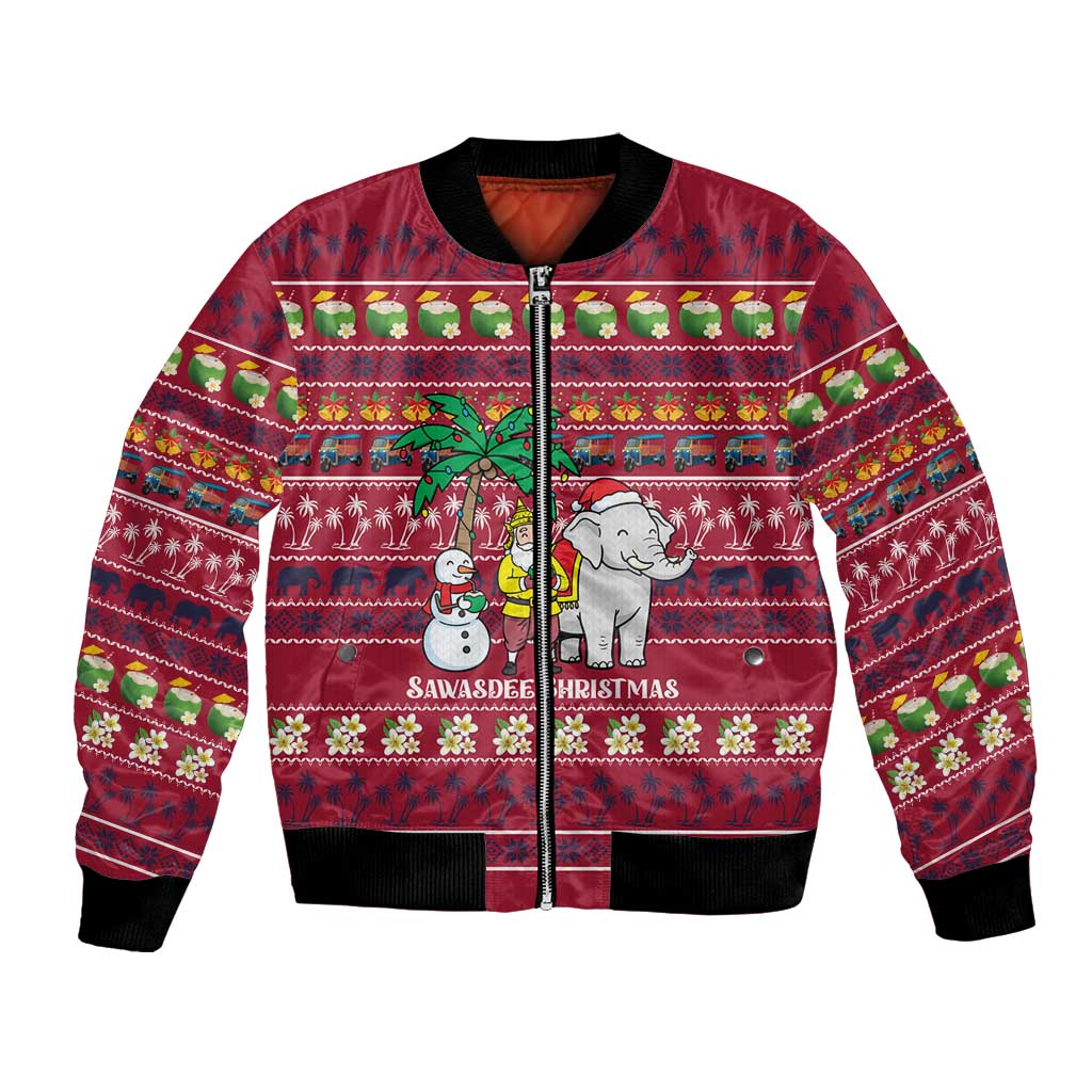 Thailand Christmas Bomber Jacket with Santa Elephant Snowman Palm Tree and Sawasdee Holiday - Wonder Print Shop