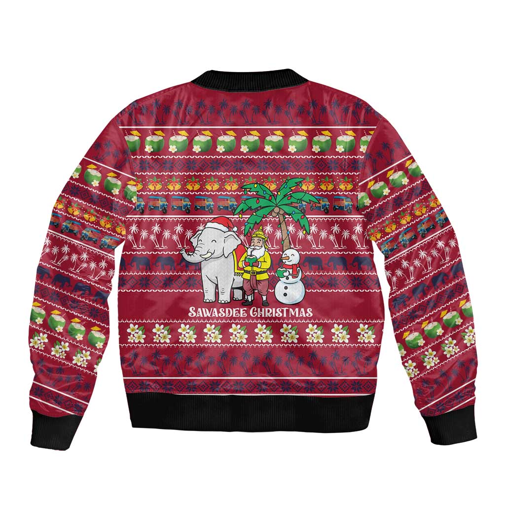 Thailand Christmas Bomber Jacket with Santa Elephant Snowman Palm Tree and Sawasdee Holiday - Wonder Print Shop
