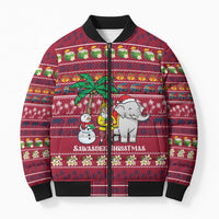 Thailand Christmas Bomber Puffer Jacket with Santa Elephant Snowman Palm Tree and Sawasdee Holiday - Wonder Print Shop
