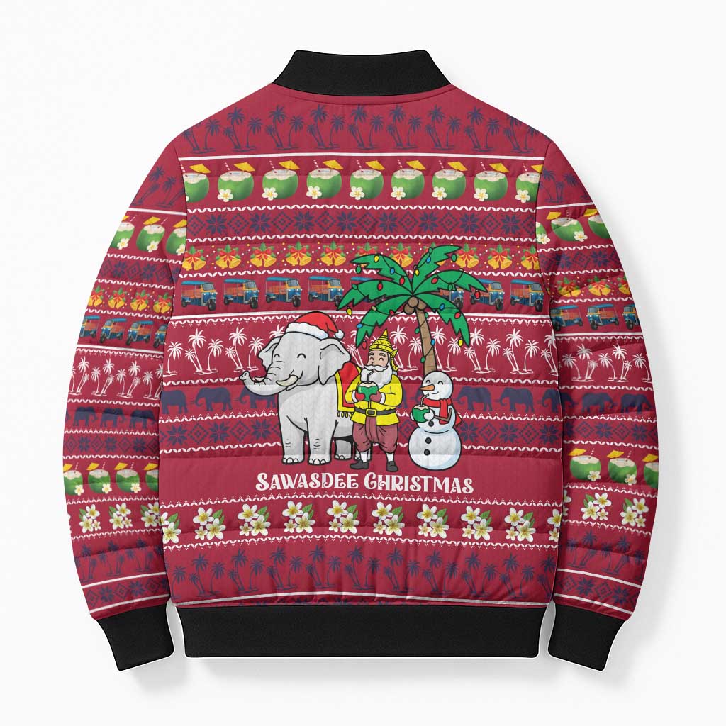 Thailand Christmas Bomber Puffer Jacket with Santa Elephant Snowman Palm Tree and Sawasdee Holiday - Wonder Print Shop
