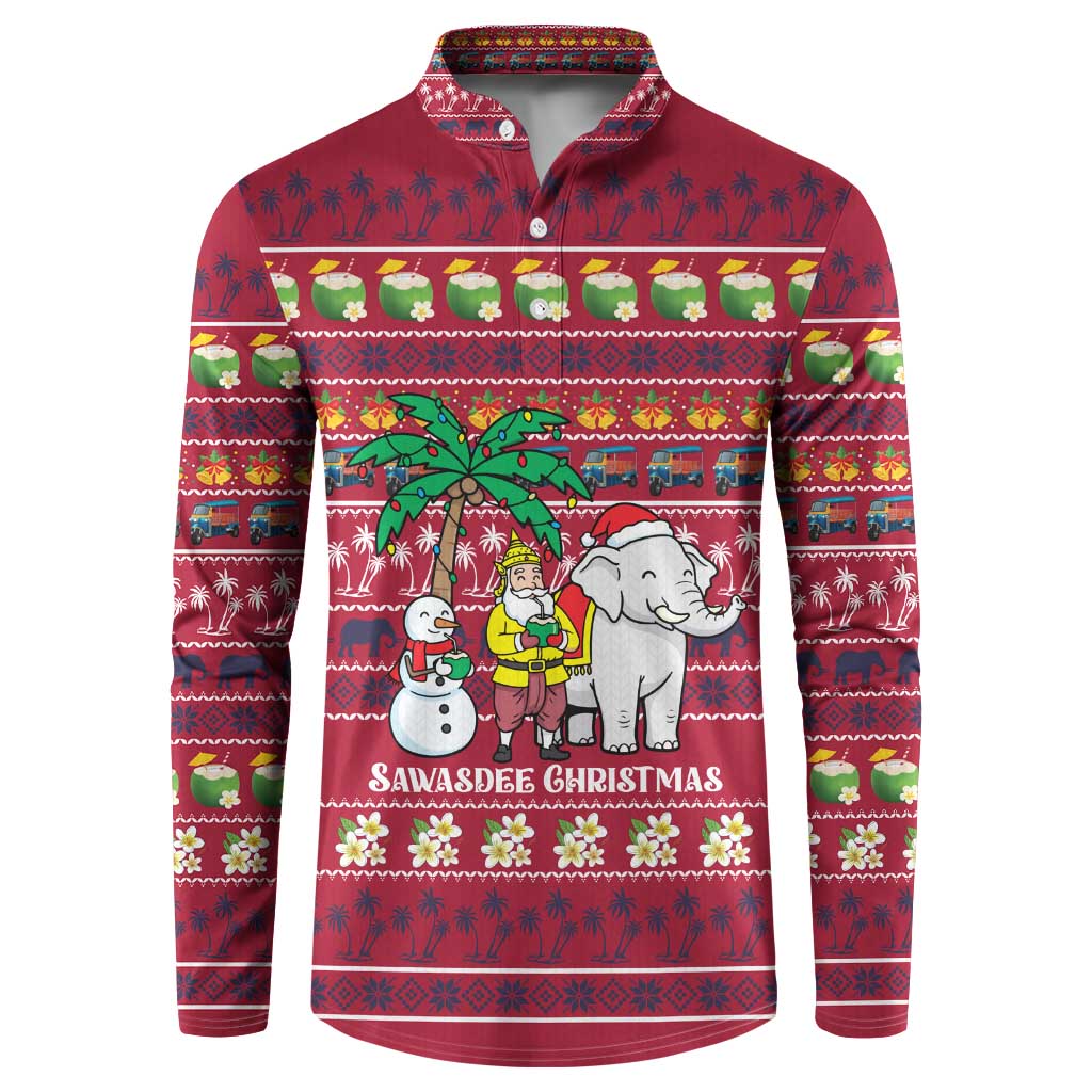 Thailand Christmas Button Sweatshirt with Santa Elephant Snowman Palm Tree and Sawasdee Holiday - Wonder Print Shop