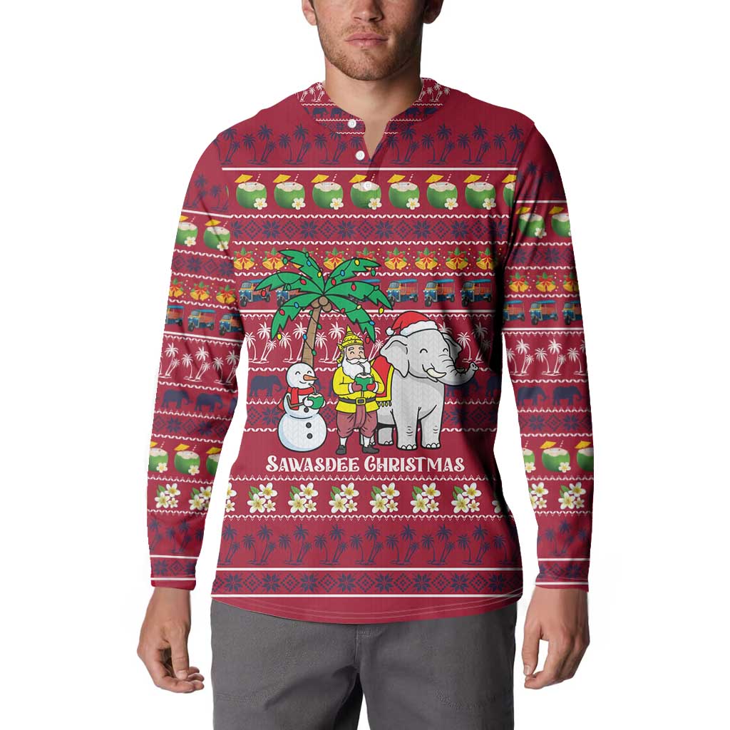 Thailand Christmas Button Sweatshirt with Santa Elephant Snowman Palm Tree and Sawasdee Holiday - Wonder Print Shop