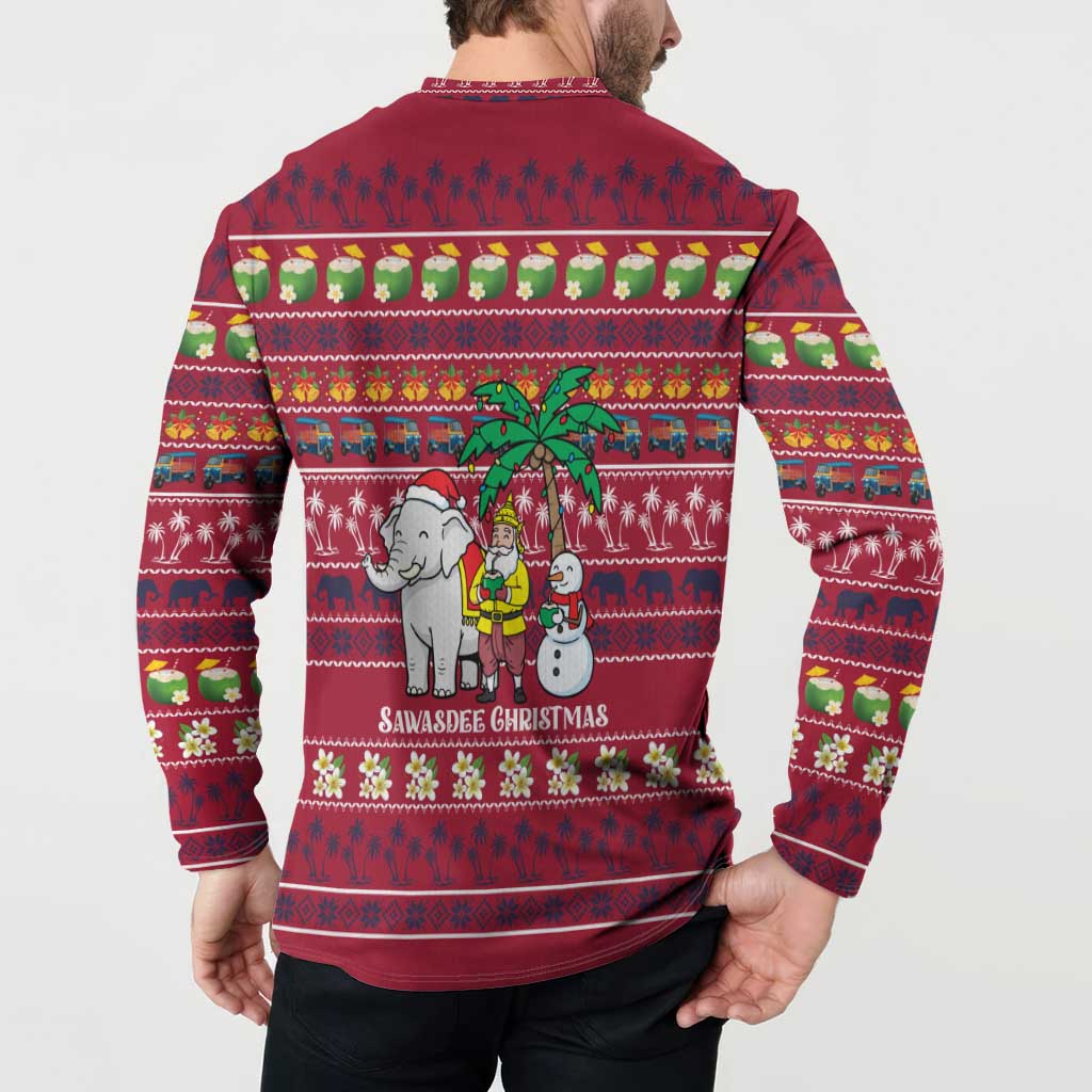 Thailand Christmas Button Sweatshirt with Santa Elephant Snowman Palm Tree and Sawasdee Holiday - Wonder Print Shop