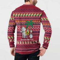 Thailand Christmas Button Sweatshirt with Santa Elephant Snowman Palm Tree and Sawasdee Holiday - Wonder Print Shop