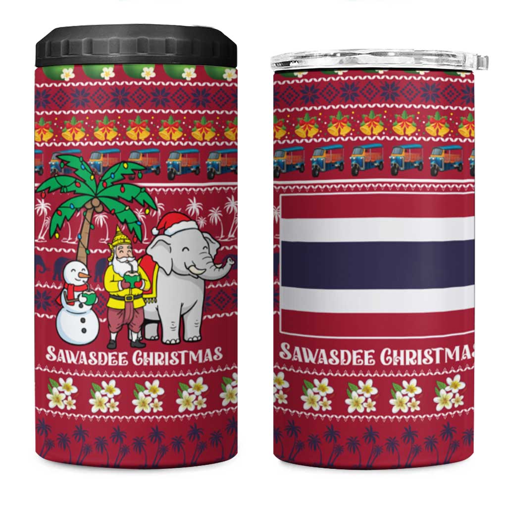 Thailand Christmas 4 in 1 Can Cooler Tumbler with Santa Elephant Snowman Palm Tree and Sawasdee Holiday - Wonder Print Shop