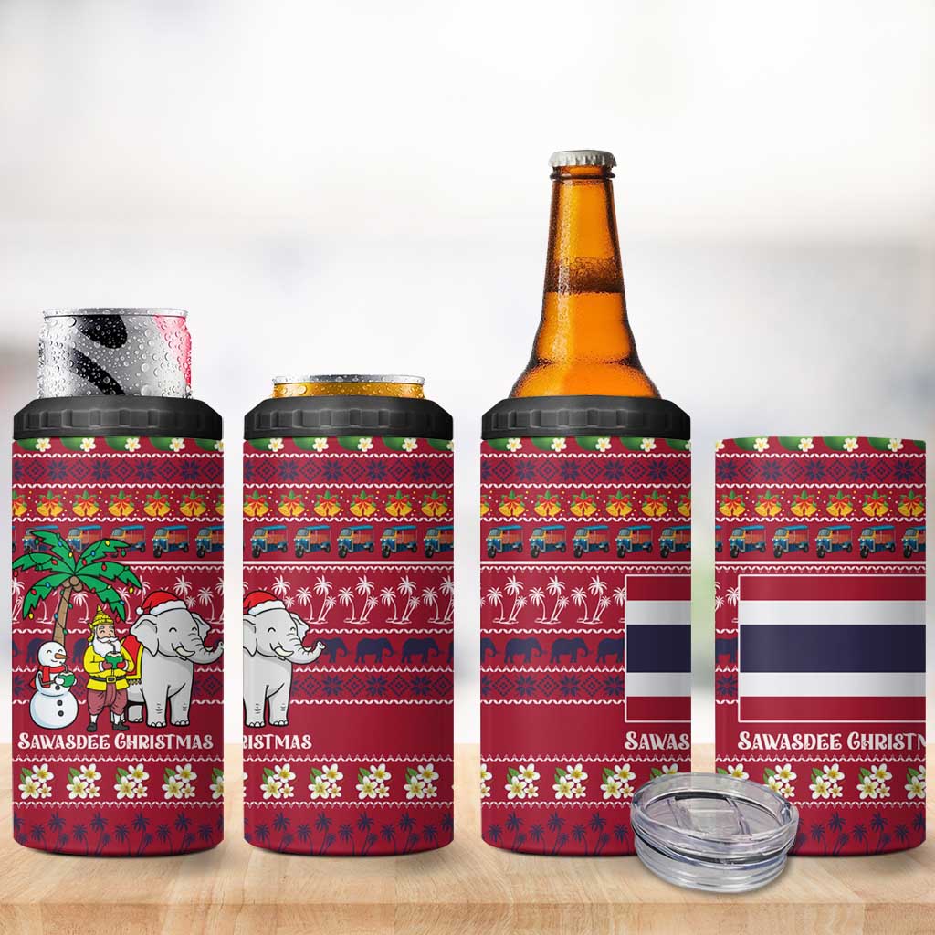 Thailand Christmas 4 in 1 Can Cooler Tumbler with Santa Elephant Snowman Palm Tree and Sawasdee Holiday - Wonder Print Shop