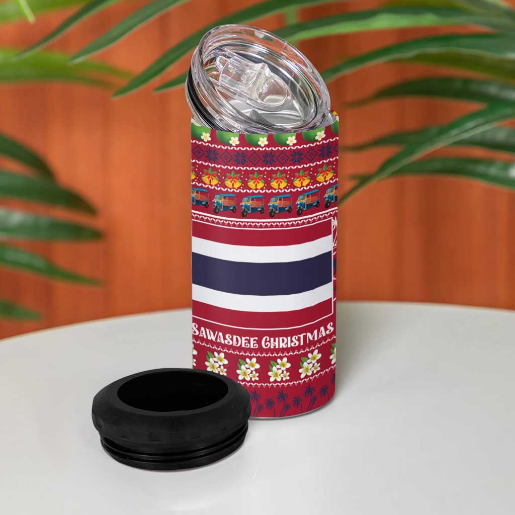 Thailand Christmas 4 in 1 Can Cooler Tumbler with Santa Elephant Snowman Palm Tree and Sawasdee Holiday - Wonder Print Shop