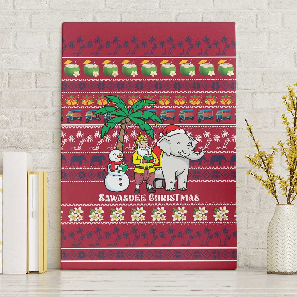 Thailand Christmas Canvas Wall Art with Santa Elephant Snowman Palm Tree and Sawasdee Holiday - Wonder Print Shop