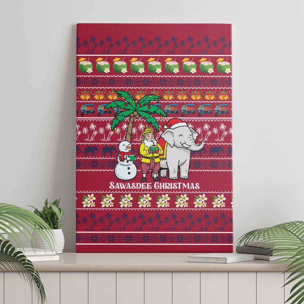 Thailand Christmas Canvas Wall Art with Santa Elephant Snowman Palm Tree and Sawasdee Holiday - Wonder Print Shop