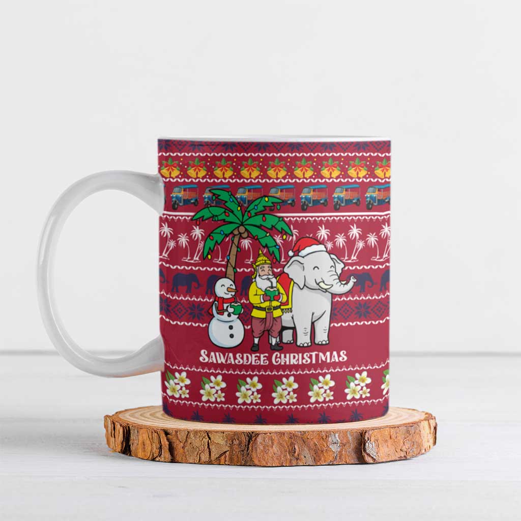 Thailand Christmas Ceramic Mug with Santa Elephant Snowman Palm Tree and Sawasdee Holiday - Wonder Print Shop