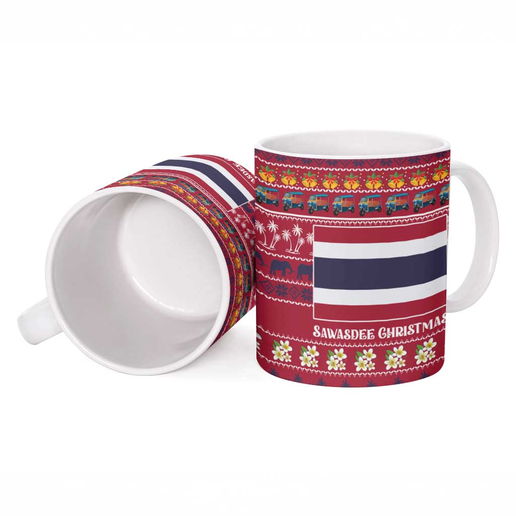Thailand Christmas Ceramic Mug with Santa Elephant Snowman Palm Tree and Sawasdee Holiday - Wonder Print Shop