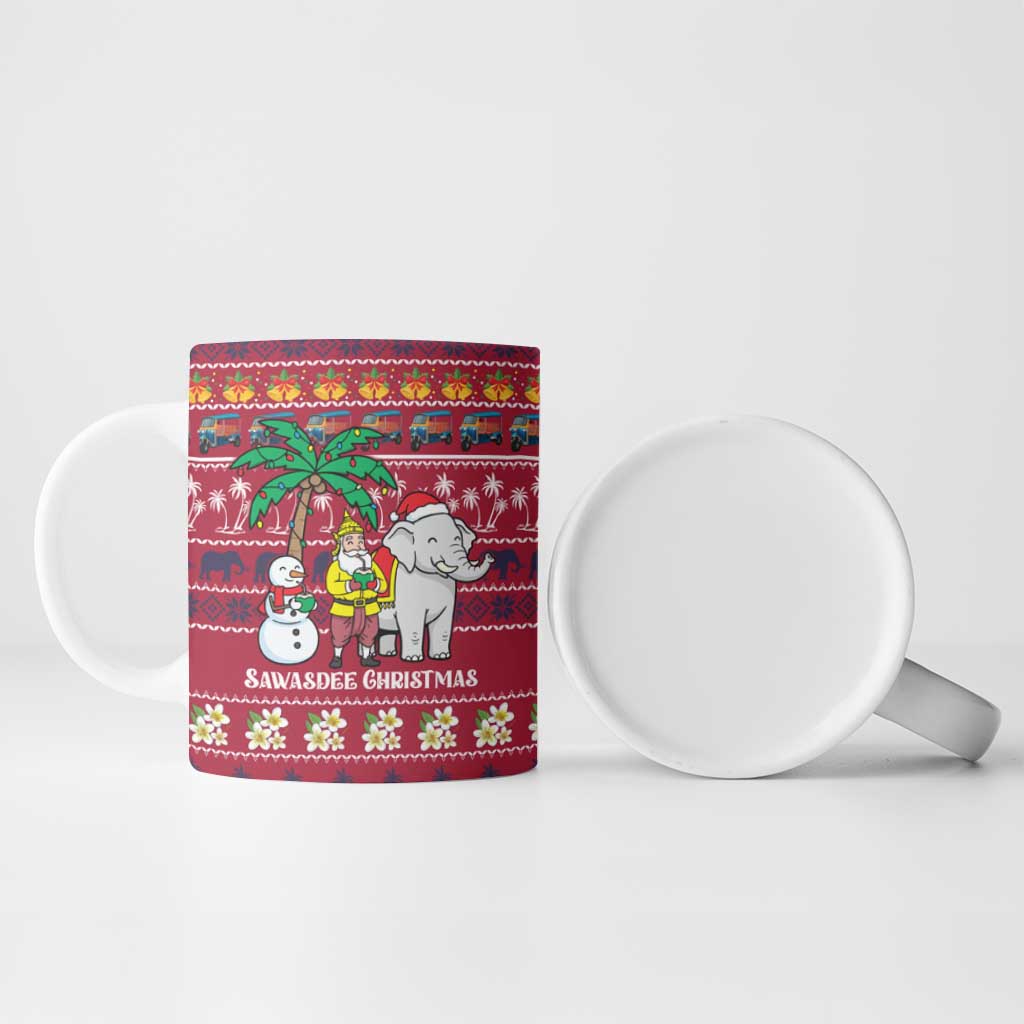 Thailand Christmas Ceramic Mug with Santa Elephant Snowman Palm Tree and Sawasdee Holiday - Wonder Print Shop