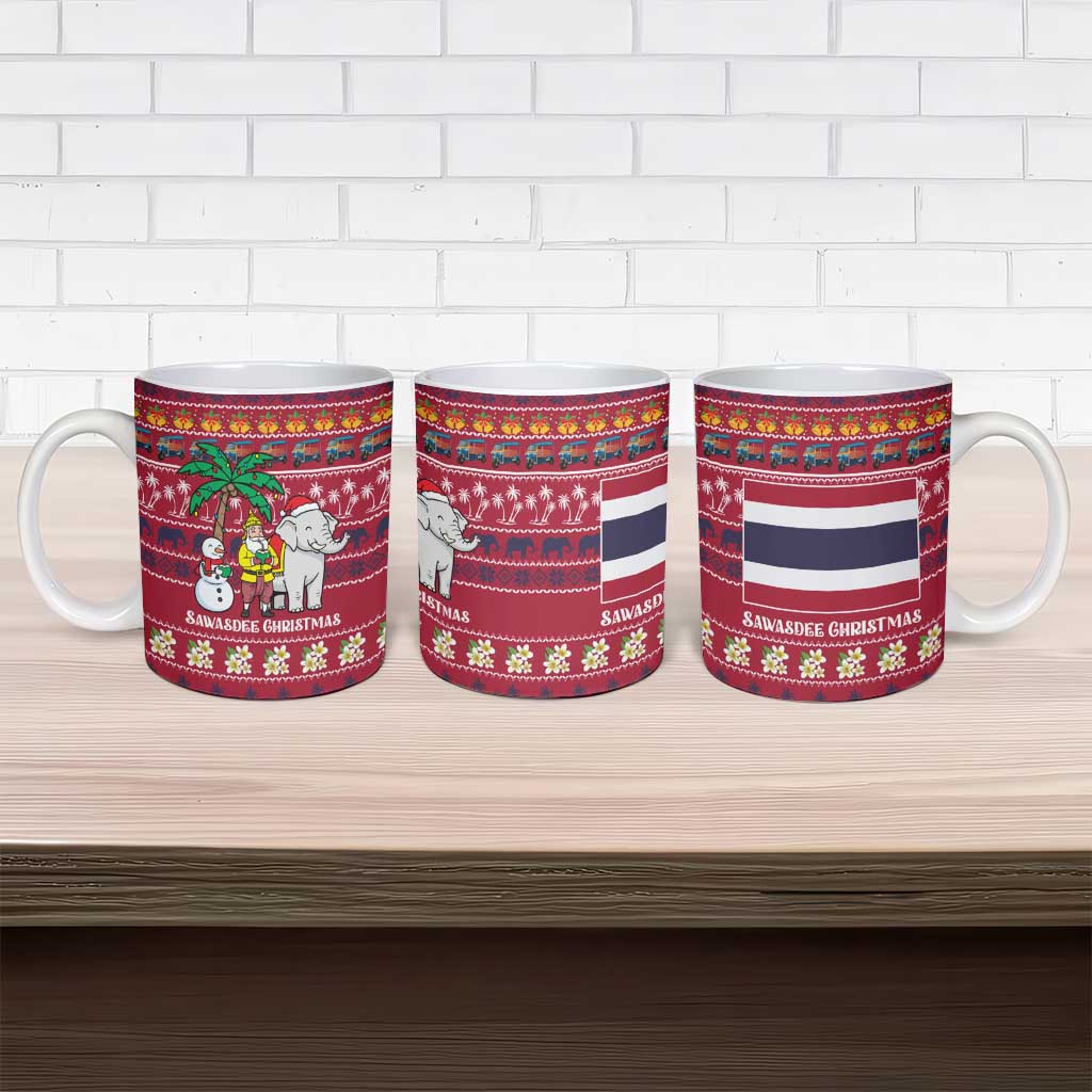 Thailand Christmas Ceramic Mug with Santa Elephant Snowman Palm Tree and Sawasdee Holiday - Wonder Print Shop