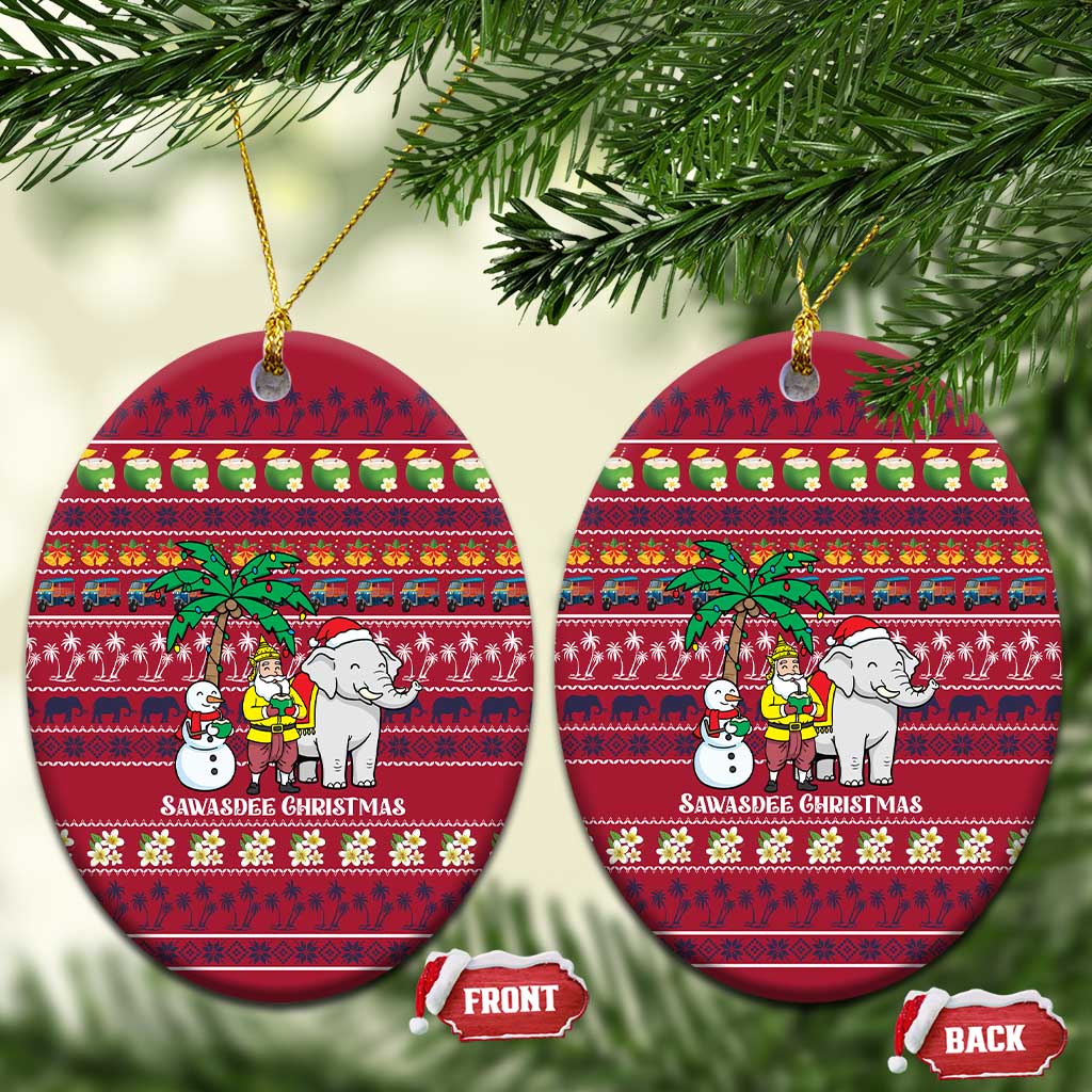Thailand Christmas Ceramic Ornament with Santa Elephant Snowman Palm Tree and Sawasdee Holiday - Wonder Print Shop