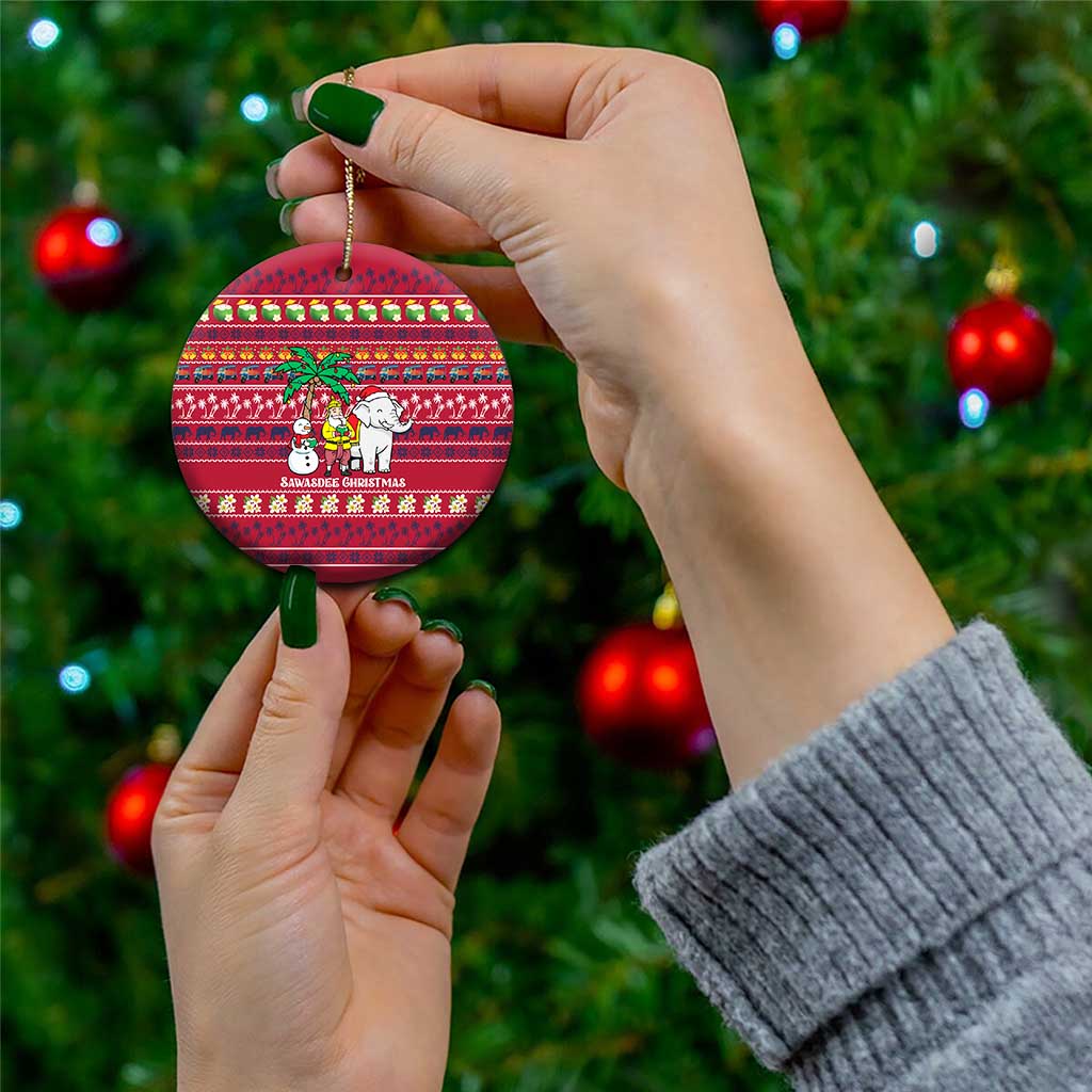 Thailand Christmas Ceramic Ornament with Santa Elephant Snowman Palm Tree and Sawasdee Holiday - Wonder Print Shop