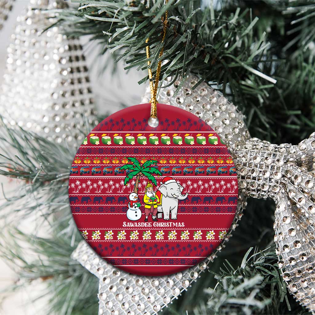Thailand Christmas Ceramic Ornament with Santa Elephant Snowman Palm Tree and Sawasdee Holiday - Wonder Print Shop