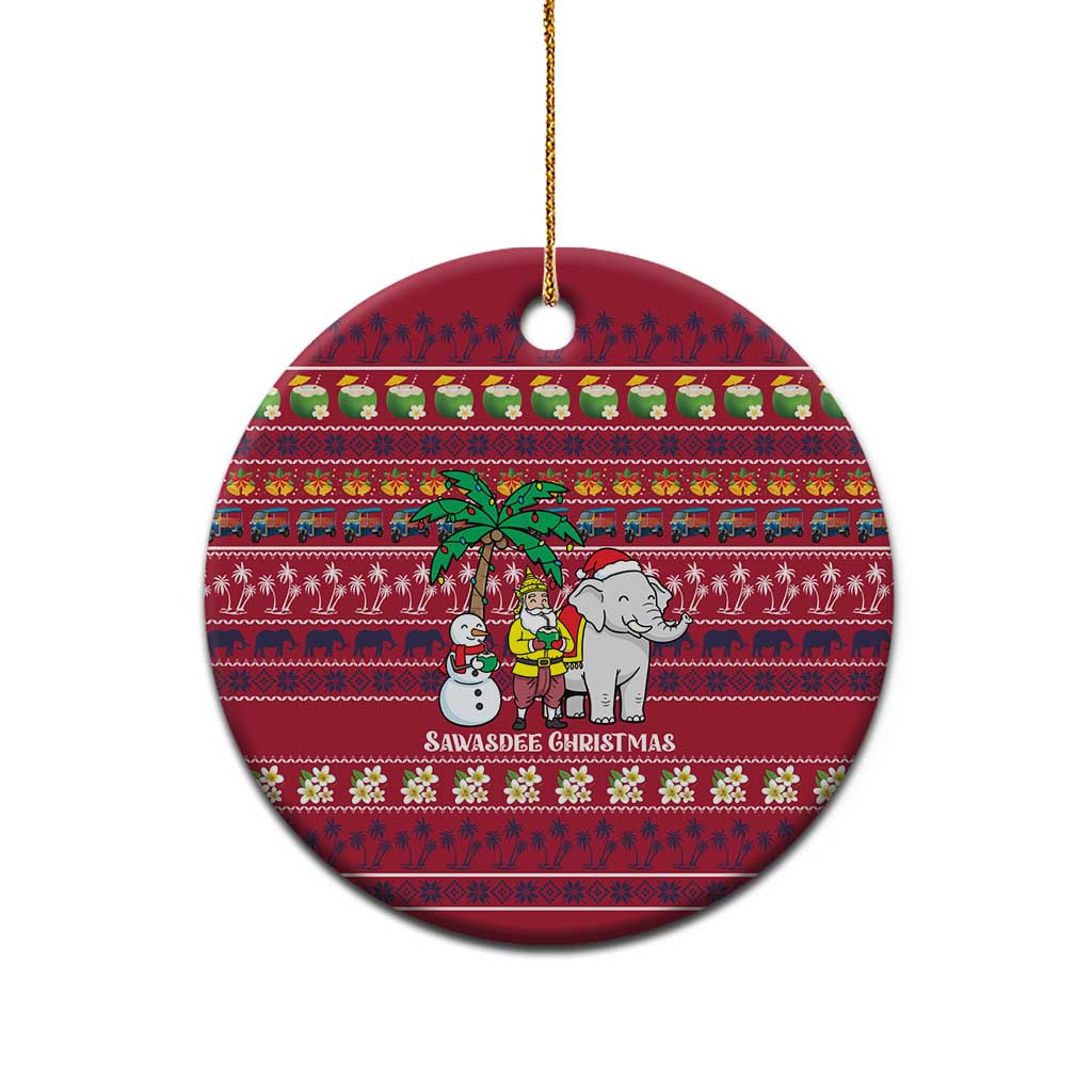 Thailand Christmas Ceramic Ornament with Santa Elephant Snowman Palm Tree and Sawasdee Holiday - Wonder Print Shop