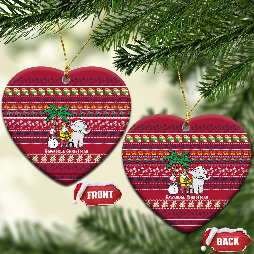 Thailand Christmas Ceramic Ornament with Santa Elephant Snowman Palm Tree and Sawasdee Holiday - Wonder Print Shop