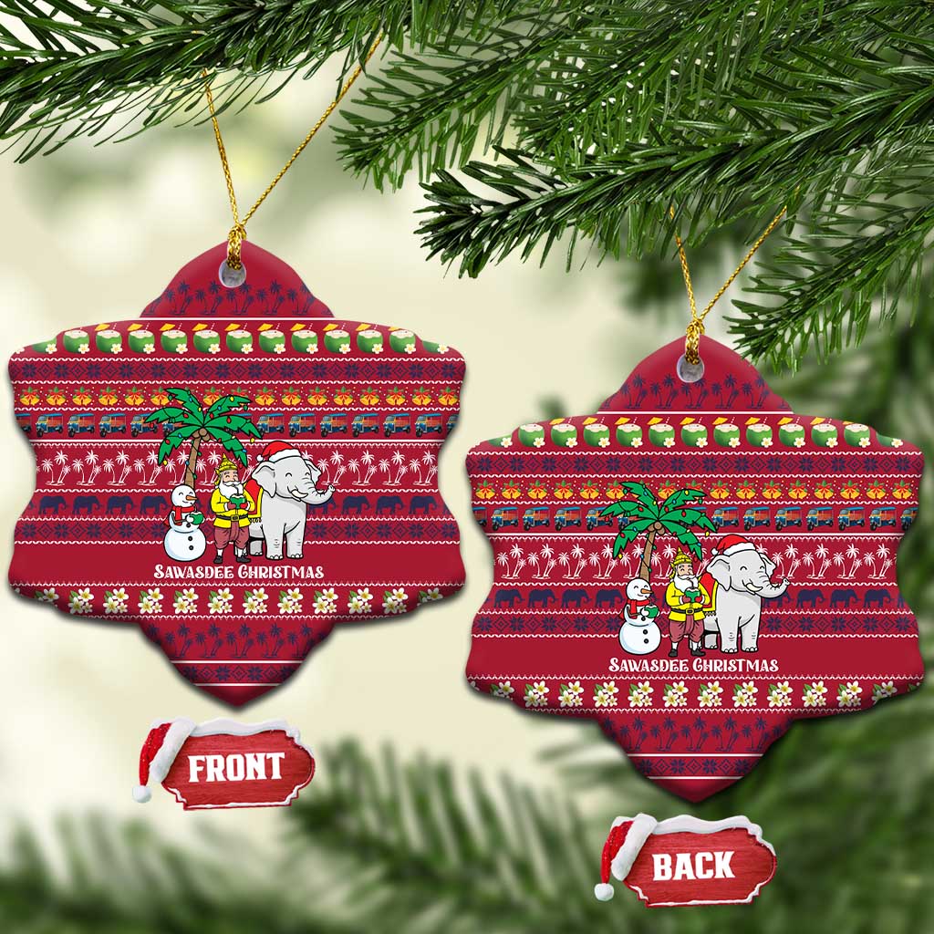 Thailand Christmas Ceramic Ornament with Santa Elephant Snowman Palm Tree and Sawasdee Holiday - Wonder Print Shop