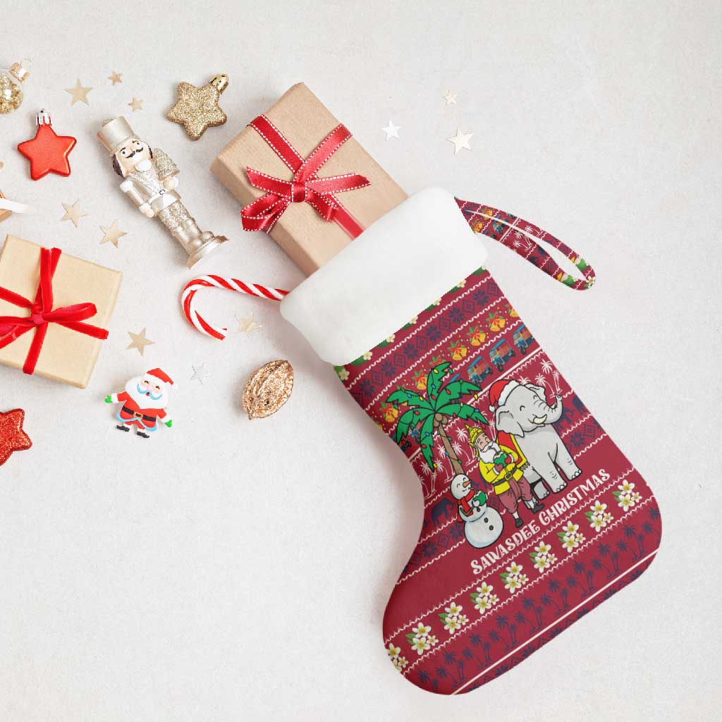 Thailand Christmas Stocking with Santa Elephant Snowman Palm Tree and Sawasdee Holiday - Wonder Print Shop