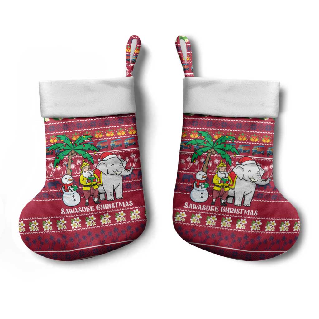 Thailand Christmas Stocking with Santa Elephant Snowman Palm Tree and Sawasdee Holiday - Wonder Print Shop