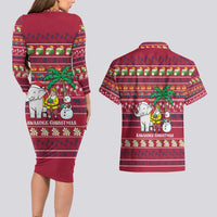 Thailand Christmas Couples Matching Long Sleeve Bodycon Dress and Hawaiian Shirt with Santa Elephant Snowman Palm Tree and Sawasdee Holiday - Wonder Print Shop