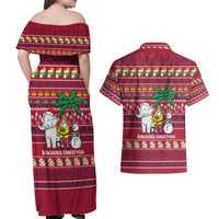Thailand Christmas Couples Matching Off Shoulder Maxi Dress and Hawaiian Shirt with Santa Elephant Snowman Palm Tree and Sawasdee Holiday - Wonder Print Shop