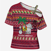Thailand Christmas Cross Shoulder Shirt with Santa Elephant Snowman Palm Tree and Sawasdee Holiday - Wonder Print Shop