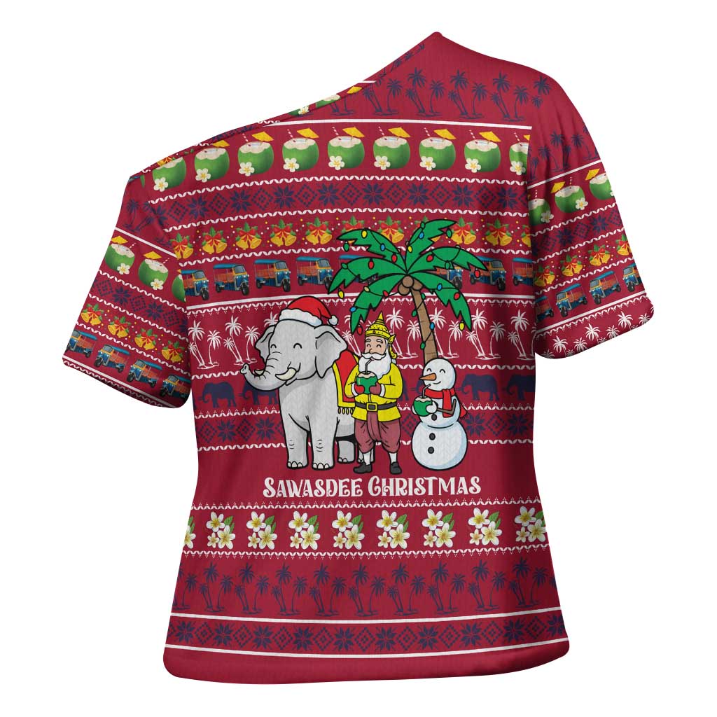 Thailand Christmas Cross Shoulder Shirt with Santa Elephant Snowman Palm Tree and Sawasdee Holiday - Wonder Print Shop