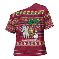 Thailand Christmas Cross Shoulder Shirt with Santa Elephant Snowman Palm Tree and Sawasdee Holiday - Wonder Print Shop