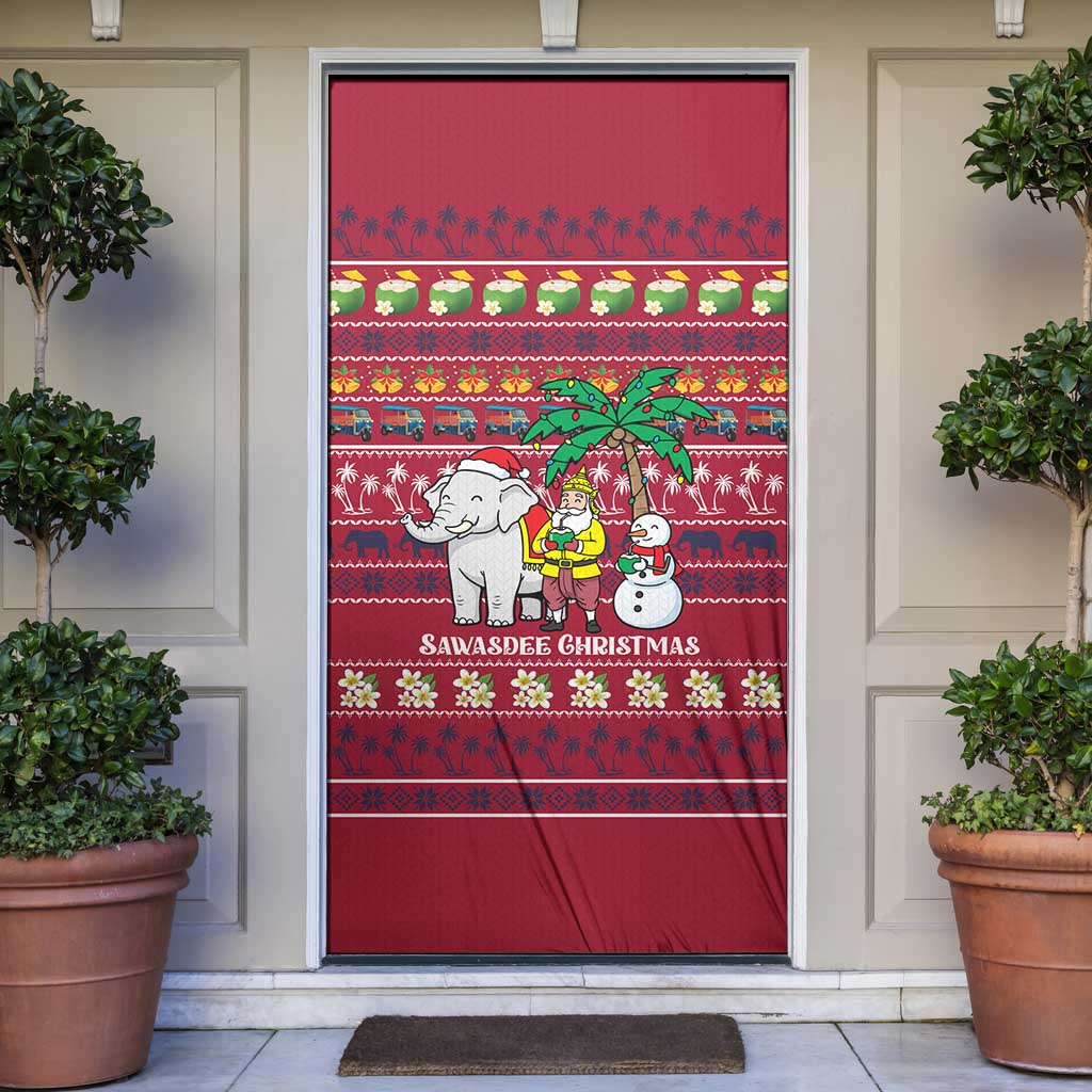Thailand Christmas Door Cover with Santa Elephant Snowman Palm Tree and Sawasdee Holiday - Wonder Print Shop