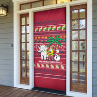 Thailand Christmas Door Cover with Santa Elephant Snowman Palm Tree and Sawasdee Holiday - Wonder Print Shop