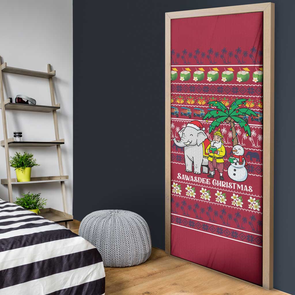 Thailand Christmas Door Cover with Santa Elephant Snowman Palm Tree and Sawasdee Holiday - Wonder Print Shop