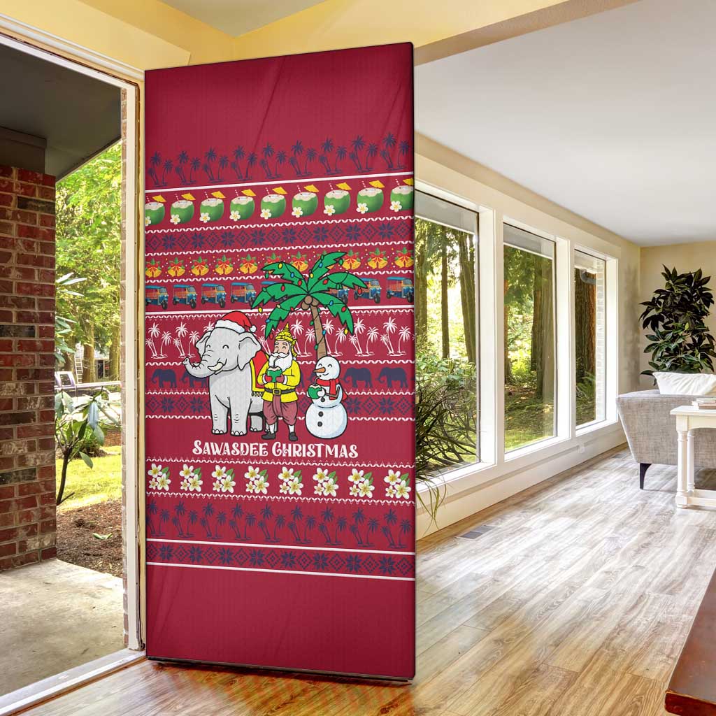 Thailand Christmas Door Cover with Santa Elephant Snowman Palm Tree and Sawasdee Holiday - Wonder Print Shop
