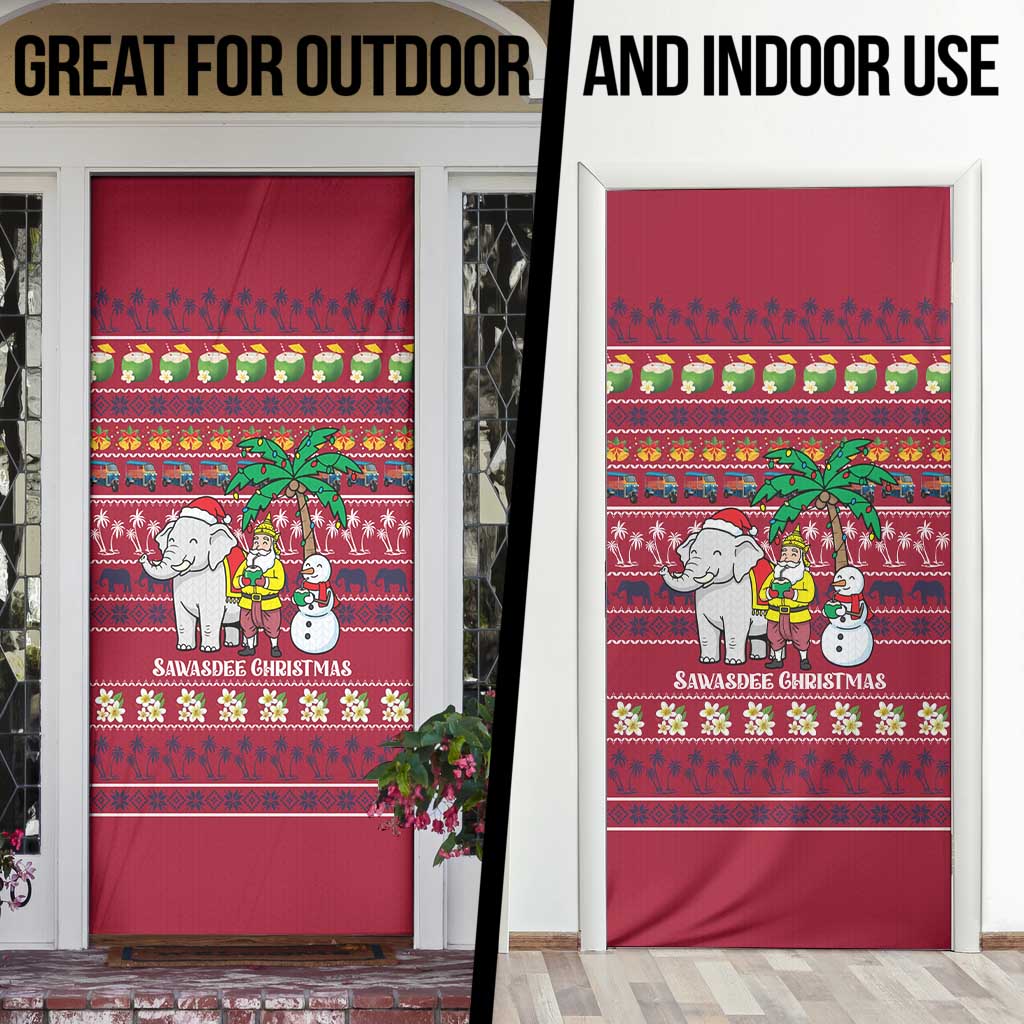 Thailand Christmas Door Cover with Santa Elephant Snowman Palm Tree and Sawasdee Holiday - Wonder Print Shop