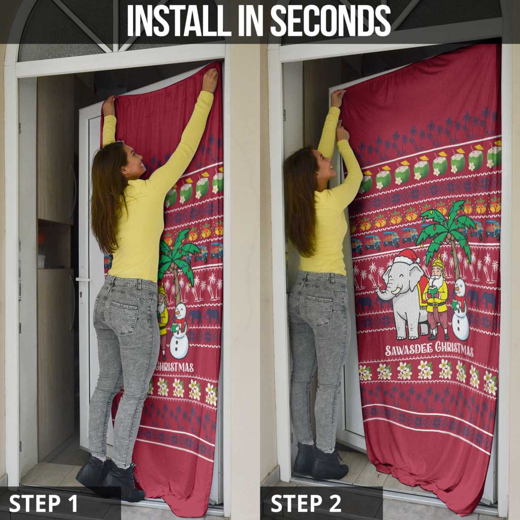 Thailand Christmas Door Cover with Santa Elephant Snowman Palm Tree and Sawasdee Holiday - Wonder Print Shop