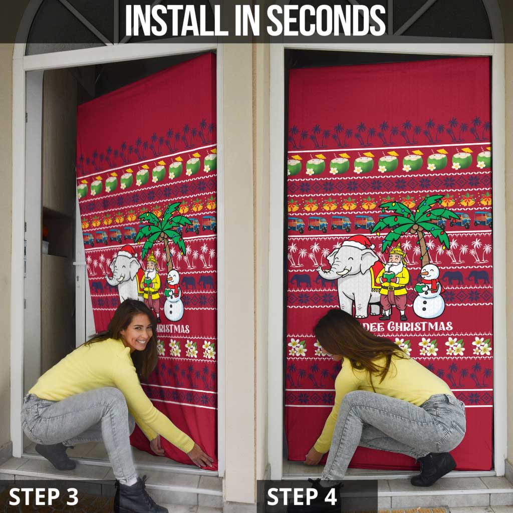 Thailand Christmas Door Cover with Santa Elephant Snowman Palm Tree and Sawasdee Holiday - Wonder Print Shop